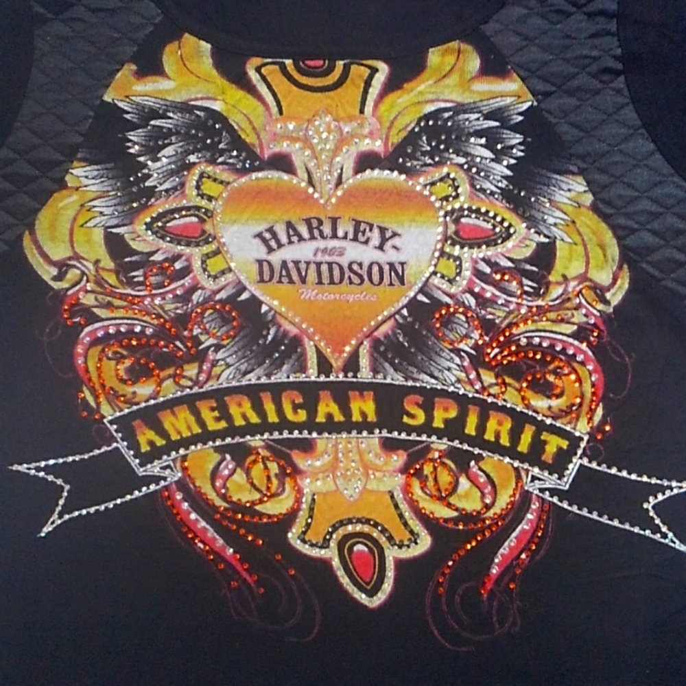 Ladies Harley-Davidson American Spirit Embellished Graphic Half Sleeve Tee Sz L